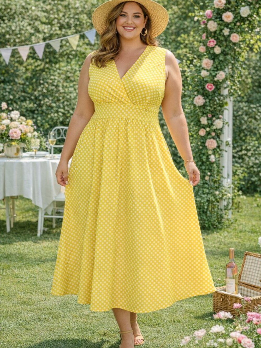 Jon & Anna Yellow with White Polka Dot Sleeveless Tieback Summer Dress Size XL